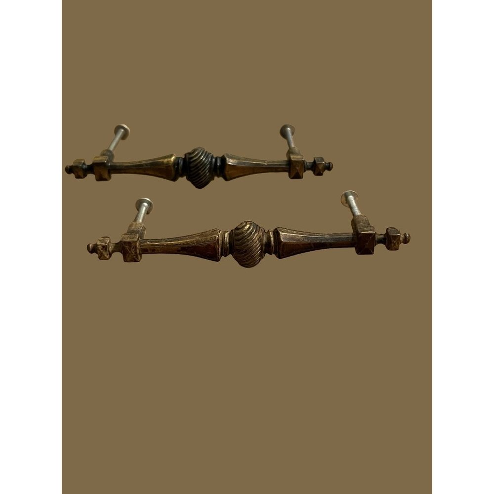 Pair of Allison 991 cabinet door pulls Antique Brass Japan 6" tall 4.5" holes wi